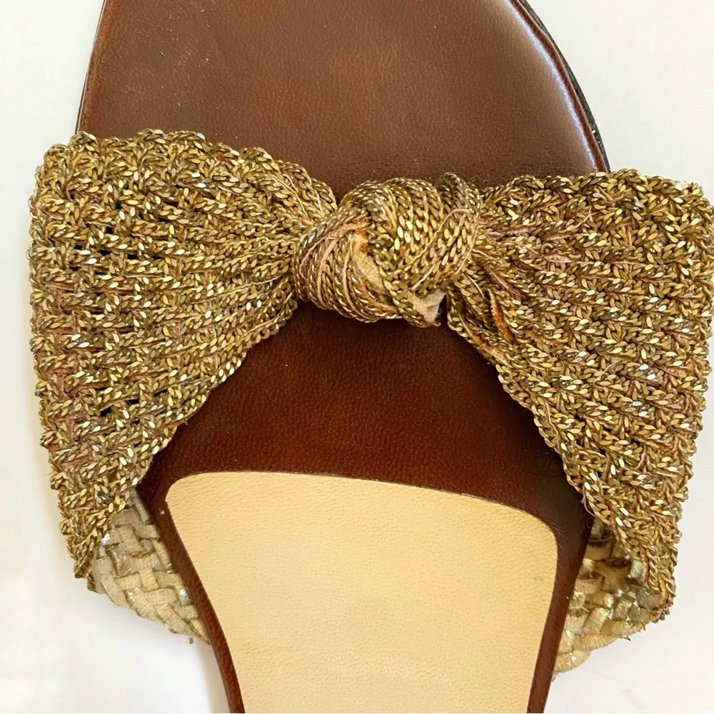 JIMMY CHOO gold metal chain knot slide sandals open toe flats - Picture 3 of 10